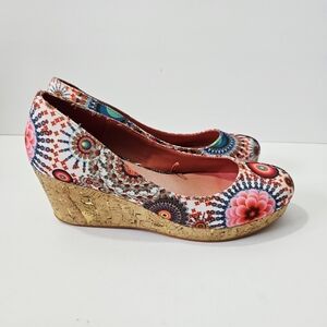 Desigual Floral Abstract Wedge Heels Size 39 US 8.5 Slip On Shoes Artsy